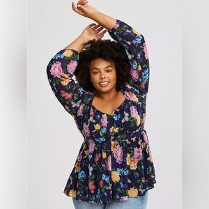 NWT Torrid Peplum Chiffon Long Sleeves Top Butterfly Garden‎ M/L 10